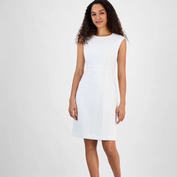 Kasper Women's Textured Cap-Sleeve Princess-Seam Dress Lily White Size 4 - Picture 1 of 6